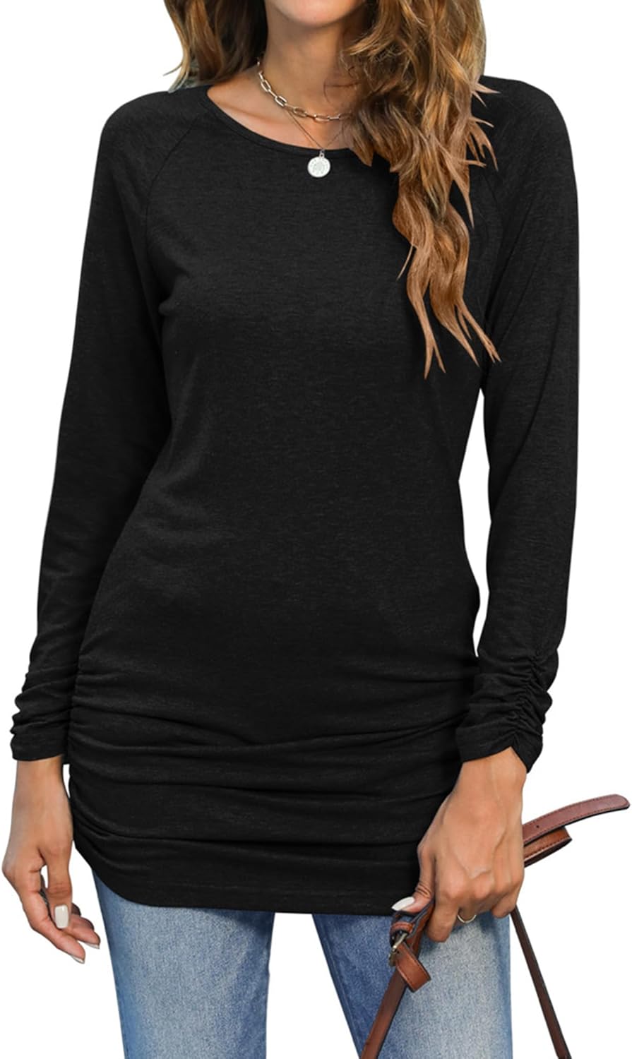 Sherosa Womens Basic Casual Long Sleeve Slim Fit T Shirt Dress Tunic Top - Image 2