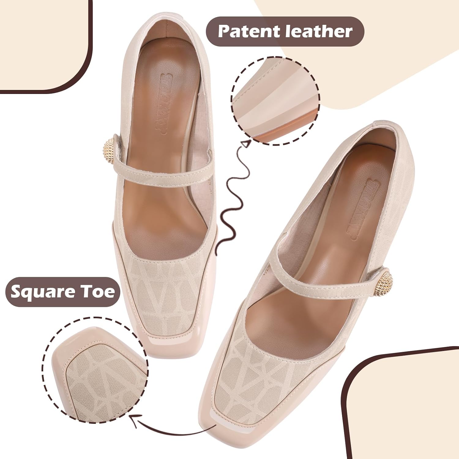 Trakxy Women's Mary Jane Heels - Chunky Block Heel Pumps with Square Toe & Buckle Straps, Comfortable Dress Shoes for Wedding, Office, Classic Chic Low Heels