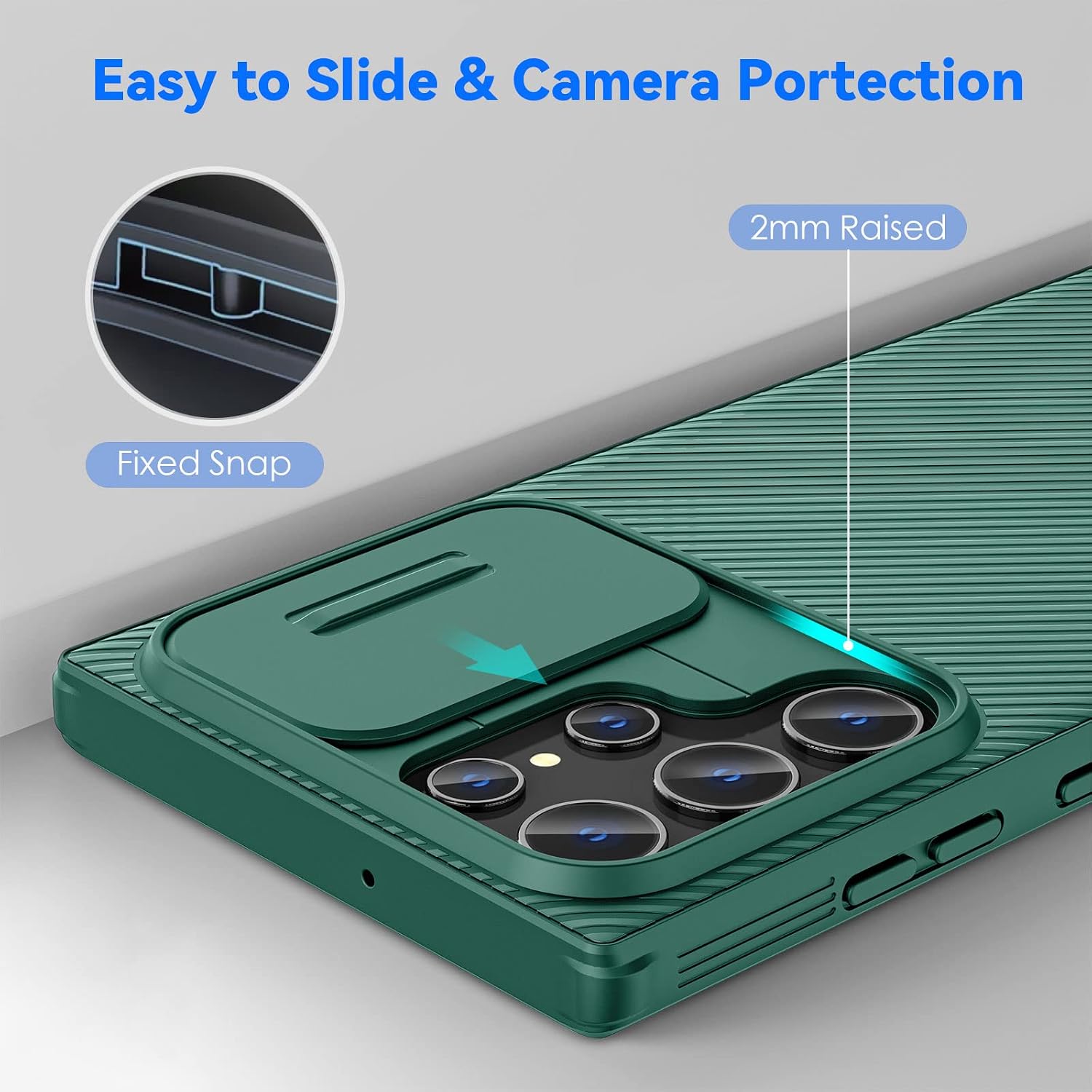 CloudValley for Samsung Galaxy S22 Ultra Case with Slide Camera Cover, Hard PC Back & Soft Bumper Full-Body Protection, Slim Shockproof Protective Phone Cases for S22 Ultra 5G 6.8" (2022) - Green