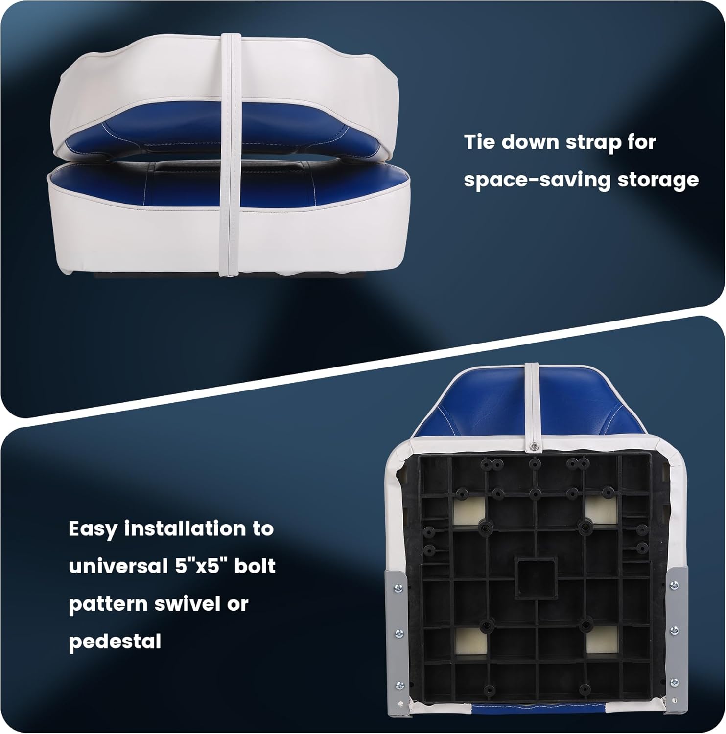 GAOMON 2 Pack High Back Boat Seats, Blue/White, Folding, Stainless Steel Screws Included, Universal Fit