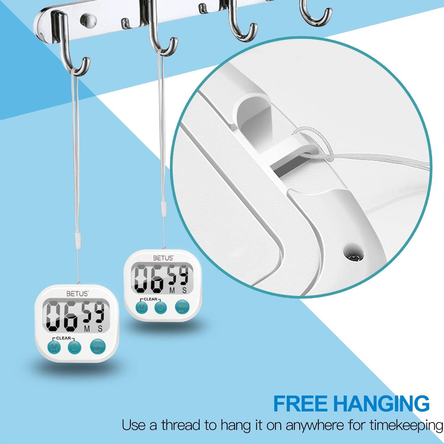Betus 2 Pack Digital Kitchen Timer - Big Digits, Simple Operation and Loud Alarm - Magnetic Backing or Table Stand - Stopwatch Count Up and Down for Cooking Baking Sports Games Office