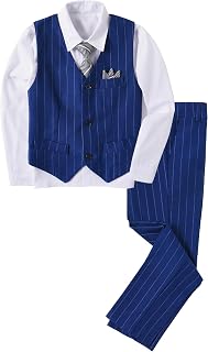 Boys Stripe Suit Vest Pants Slim Fit 2 Piece Tuxedo Toddler Dress | Vest & Dress Pants, V-Neck, Adjustable Waist, Formal, Wedding, Party, Ring Bearer Outfit, Dinner, Birthday, 2-14Y