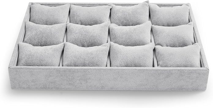 Oirlv Premium Velvet 12 Grid Watch Organizer Jewelry Tray Bracelet Bangle Watch Display Holder Adjustable Pillow