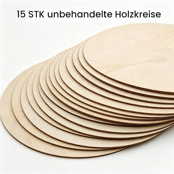 15 Pieces Unfinished Wooden Circles for Crafts 30cm Blank Wood Slices Round Cutouts for DIY Painting and Home Decoration