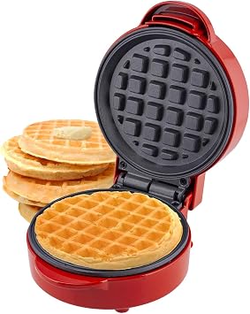 Sensio Home Mini Waffle Maker Machine Red | Non Stick Coating | Recipes Included | Fun Snack Maker | Compact Size | Indicator Light | Cool Touch 550W