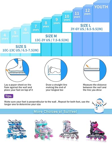 Miniatura 51 de SULIFEEL - Patines infantiles con luz ajustable y diseño de unicornio y arcoíris, tamaño 4 para niños y niñas b púrpura