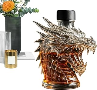 Dragon Whiskey Decanter - Intricate Fire-Breathing Dragon Liquor Bottle, Fantasy Inspired Glass Carafe | Funny Liquor Novelty Container, Handcrafted Beverage Container for Home, Party or C
