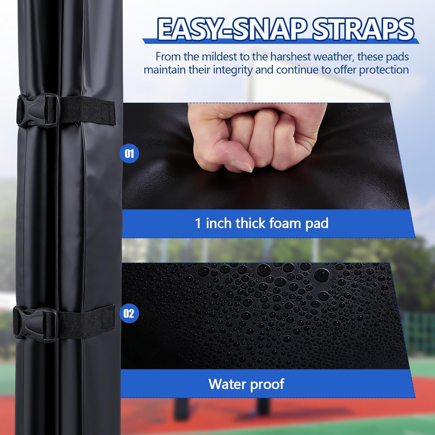 Hollowfly 2 Pcs 76 Inch Tall Basketball Pole Pad, Heavy Duty Safety Pad, Post Wrap Padding, Fits 4'' Round Poles, All-Weather Waterproof, for Basement & Garage, Playground, Round Square Post