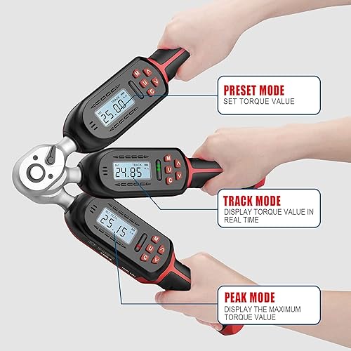 Miniatura 4 de VANPO Llave dinamométrica digital de 14 pulgadas, 1.1-22.1 pies-libras1.5-30 Nm, con valores preestablecidos, 2% de precisión, timbre y notificación