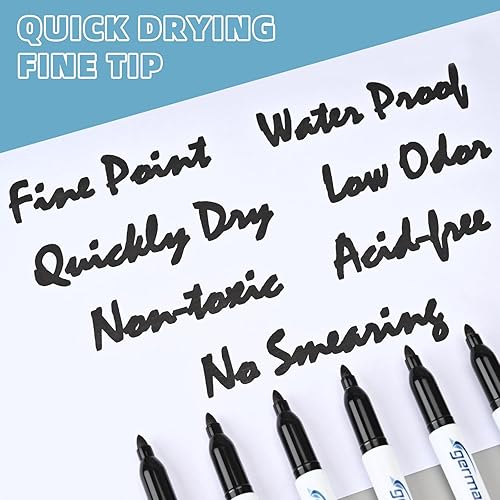 Miniatura 9 de Marcadores permanentes de punta fina a granel, juego de 16 marcadores permanentes negros de punta fina, secado rápido, resistentes a la