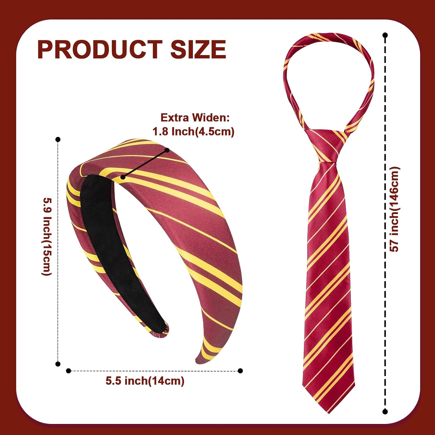 Halloween Costume Accessories College Stripe Headband Tie Set Red and Yellow for Halloween Wizard Women Girls Adults Cosplay Party