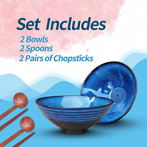 Miniatura 4 de NJCHARMS Ramen Bowl Set, 2 Sets Ramen Bowl with Chopsticks and Spoon (6 Piece), 42 Ounce Japanese Ramen Bowls, Noodle Bowls with Chopsticks for Udon