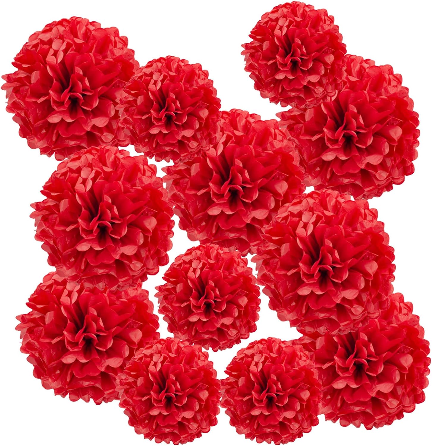 Rose Red Pink and Orange Paper Pom Poms,10",12" Tissue Pom Poms for Party Hanging Decorations - 12 PCS