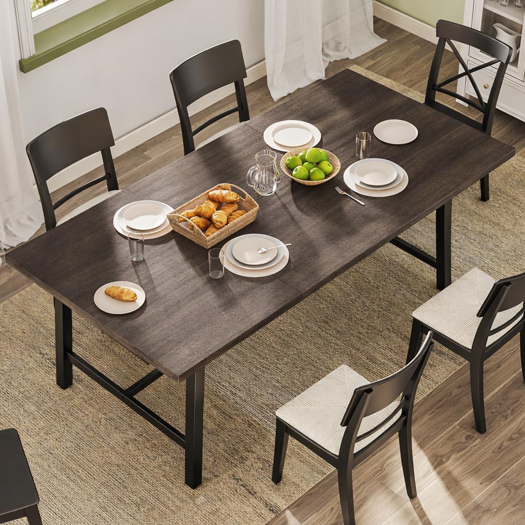 Concho 71" Solid Thick Dining Table for 6-8 People, Long Wooden Kitchen Dinner Table with Sturdy Metal Frame for Home Office,Dining Room,Living Room Furniture, Deep Grey(Chairs Not Included)