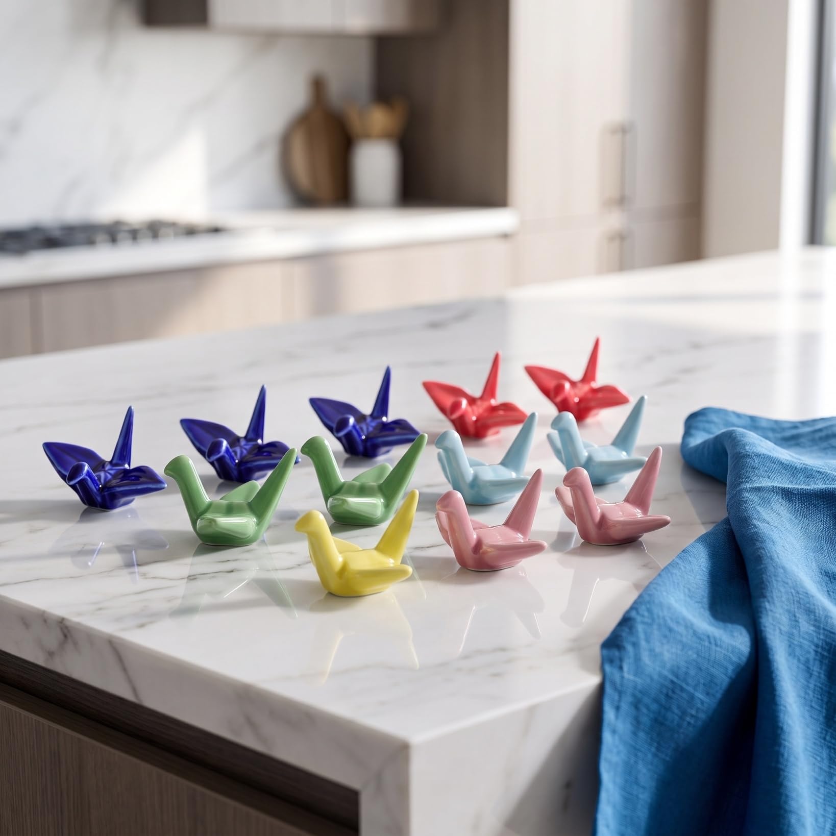 Veemoon Lot de 24 baguettes en porcelaine, support de baguettes en céramique, origami japonais