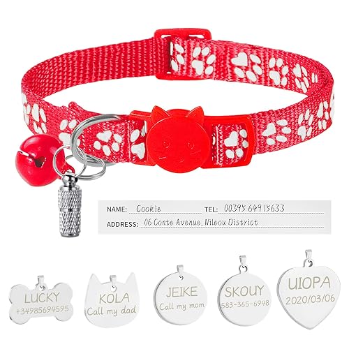 Uiopa Collar Gato Personalizado + Chapa Perro Grabada + Etiqueta de Dirección