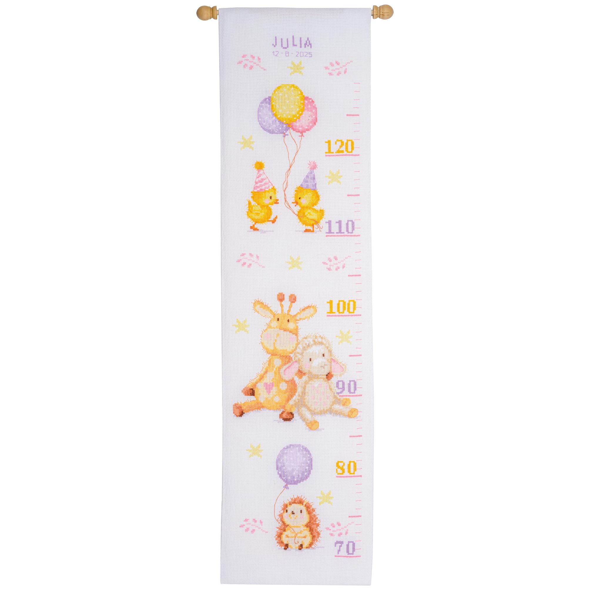 Vervaco Gezählter Kreuzstich Stickpackungen Höhendiagramm KinderTIERPARTY Wanddekoration Handarbeit Set für Erwachsene Kreatives Handwerk ca. 18 x 70 cm Kreuzstichbilder Set Hausdeko