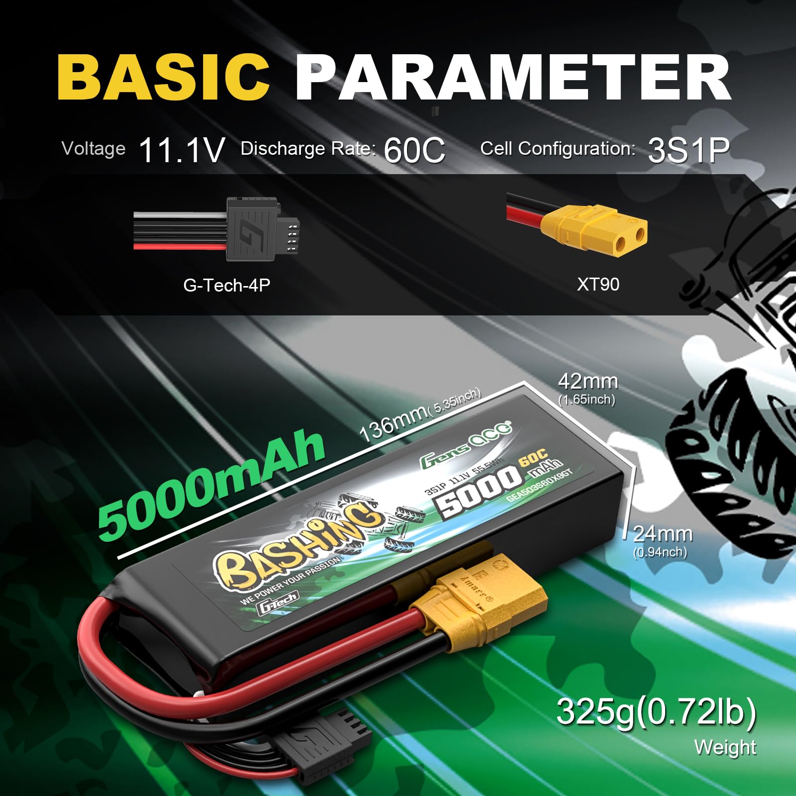 Gens ace 3S LiPo akumulator 11,1 V 5000 mAh 60C G-Tech XT90