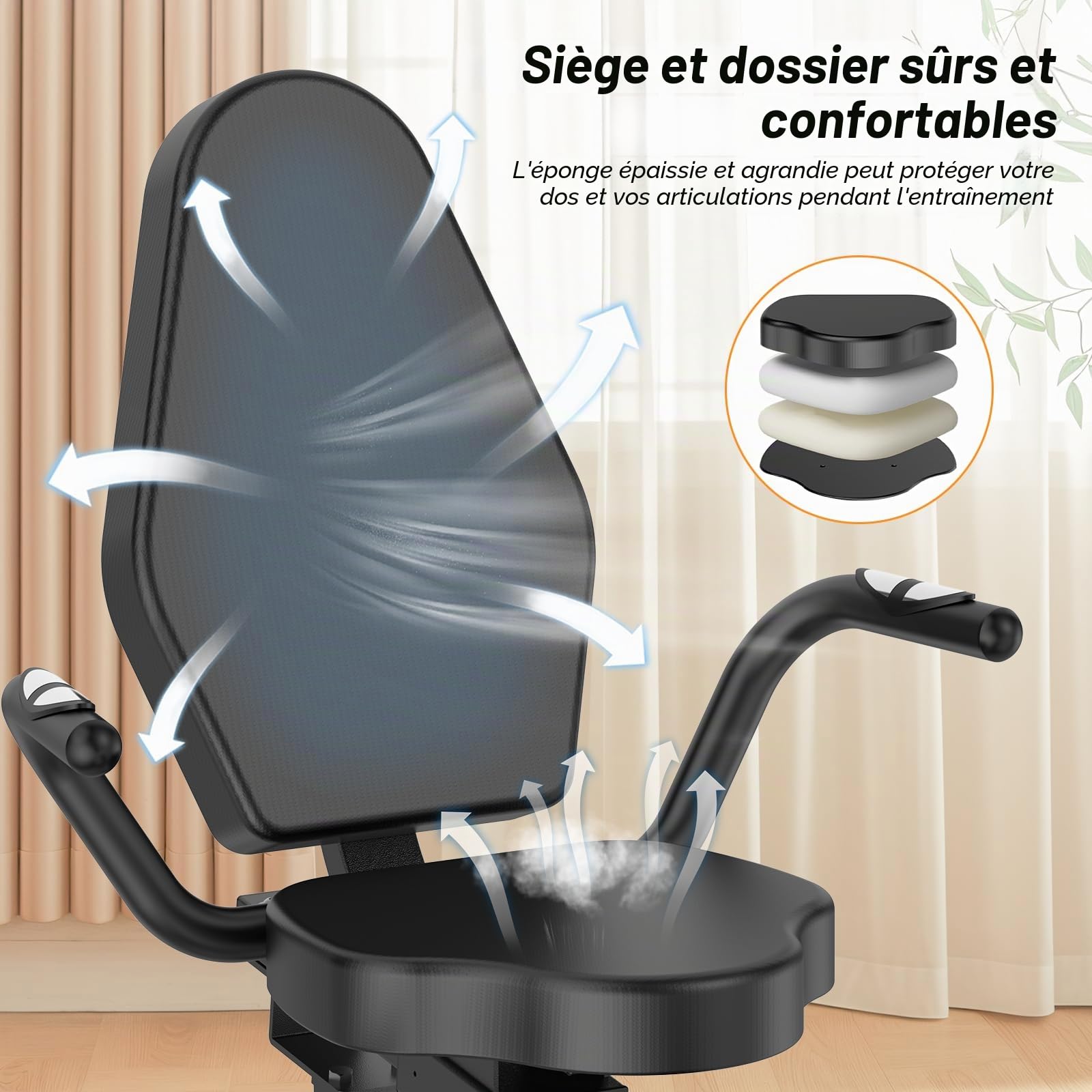 Dskeuzeew Vélo d'appartement Semi-Allongé Magnétique,16 Niveaux de Résistance, Charge 180kg, Ergomètre avec Dossier Réglable, Écran LCD & Capteur de Pouls pour Seniors et Rééducation