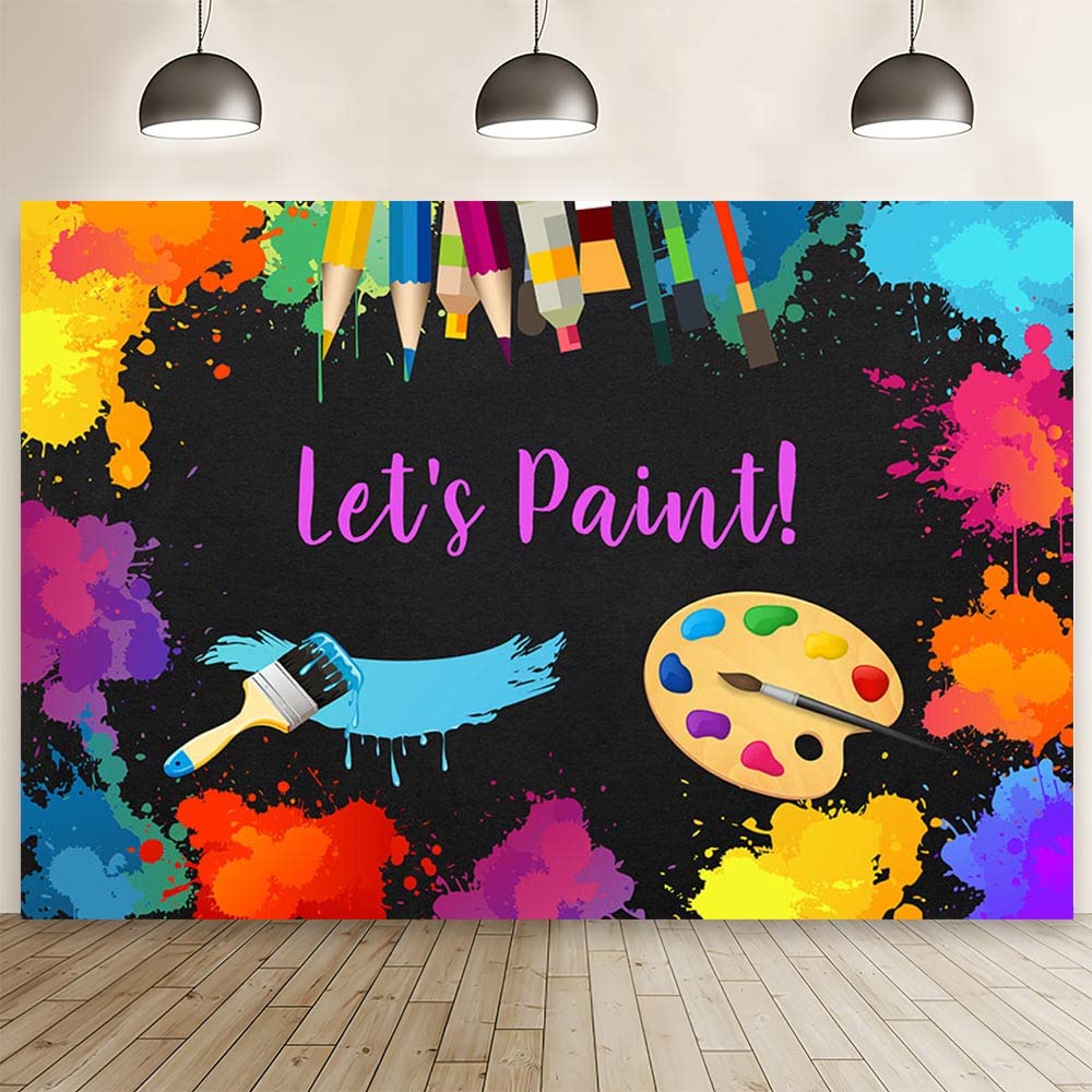 AIBIIN 7x5ft Let's Paint Backdrop Colorful Graffiti Wall Photography Background Painting Tools Splatter Art Party Mess Decorations Banner Cake Table