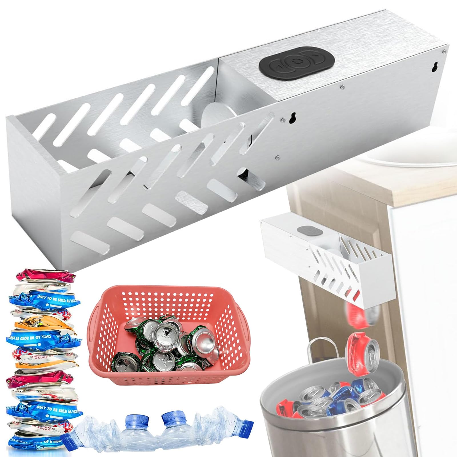 12/16oz Elektryczna kruszarka do puszek metalowych, automatyczna kruszarka do recyklingu puszek, 1-dotykowy recykling/stal nierdzewna, do puszek po piwie, plastikowych butelek na w