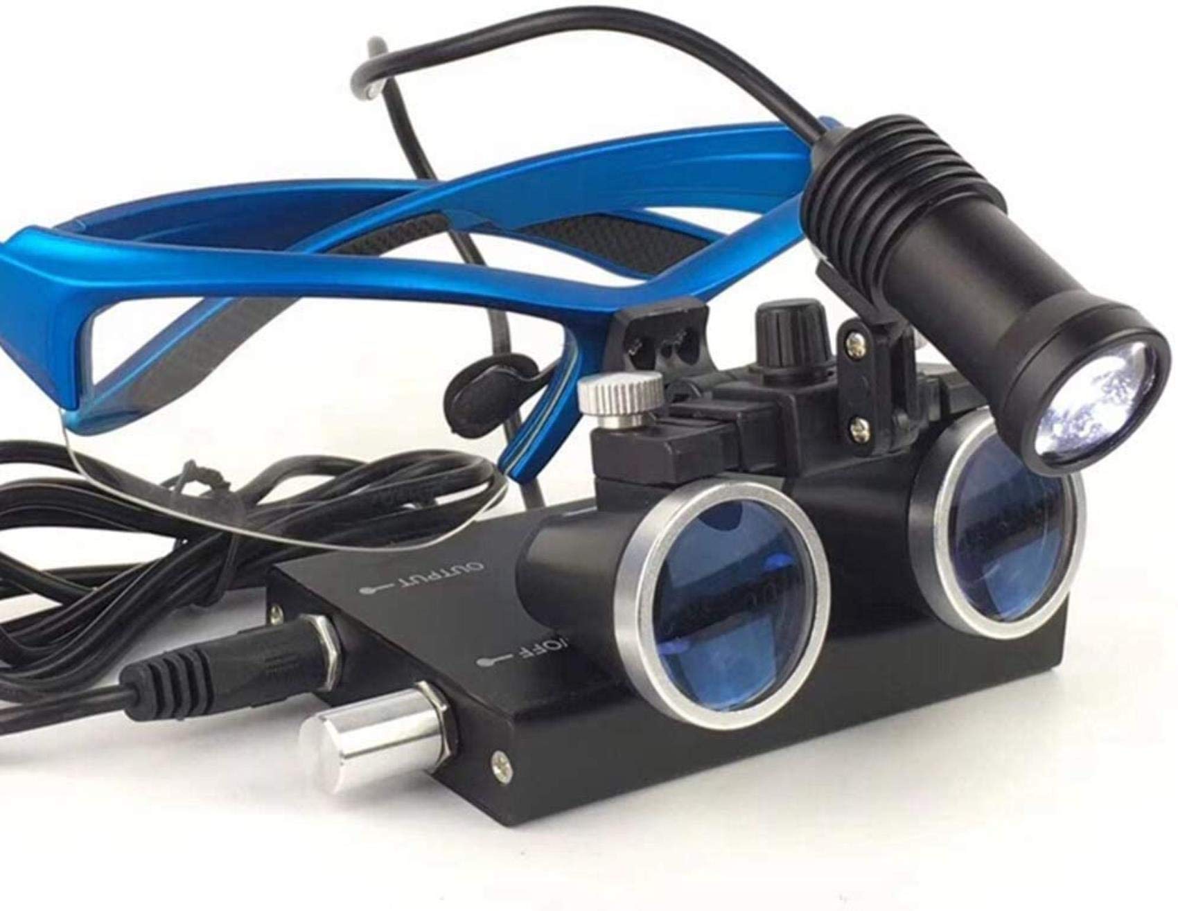 Loupes dentaires 3.5X Lunettes chirurgicales avec Lampe Frontale LED Dentiste Loupe binoculaire Bleu