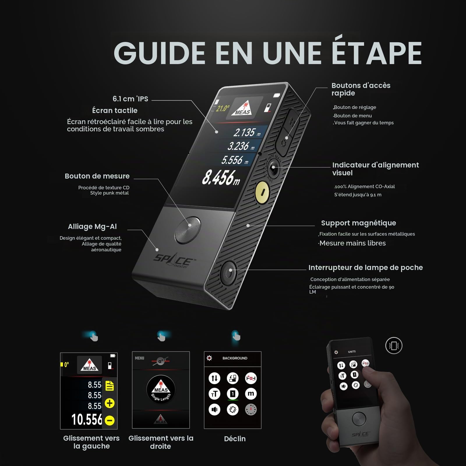 MiLESEEY D9 Pro télémètre Laser 100m Professionnel | avec indicateur visuel d'alignement, écran Tactile IPS, 14 Modes de Mesure, P2P, Angle en Direct, synchronisation APP