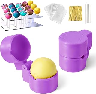 2 PCS Round Cake Pop Mold Shapes Press Set, Including Clear Acrylic Display Stand, 3D Printed Sphere Circle Cake Pop Cutter and Pusher, Baking Accessories for Parties, Wedding, Home Desserts Making
