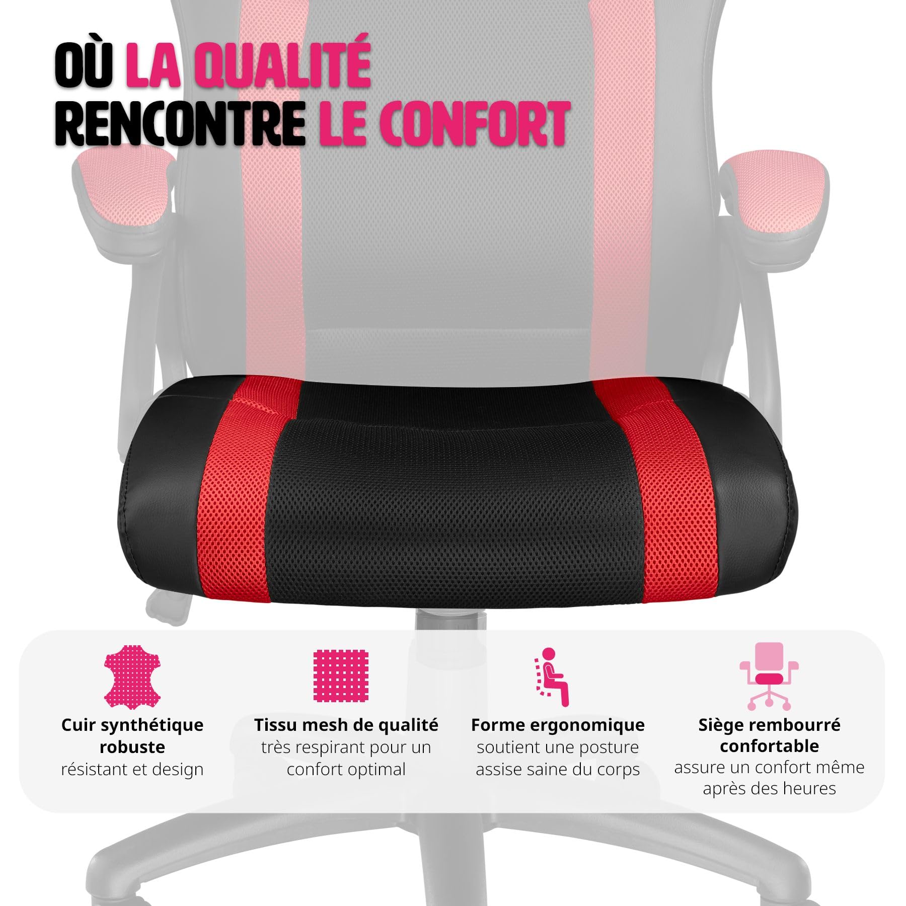 tectake Chaise de Bureau Fauteuil siège Racing Sport Tissu - diverses Couleurs au Choix - (Noir-Rouge | No. 403490)