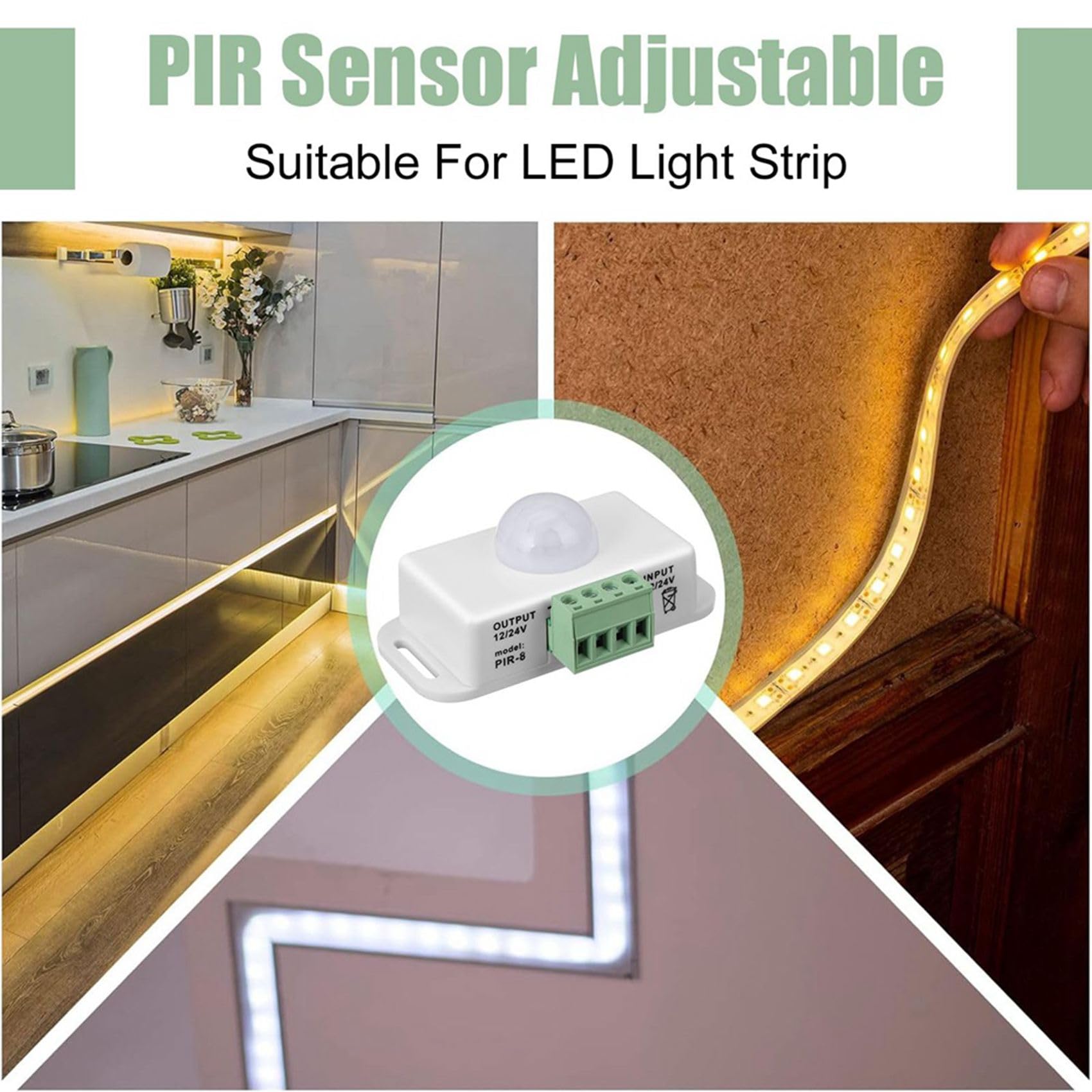 Paquete de 12 Sensores de Movimiento PIR de 12 V y 24 V, Detector de Movimiento, Interruptor de Luz, Detección de Infrarrojos, Función de Temporización de Movimiento