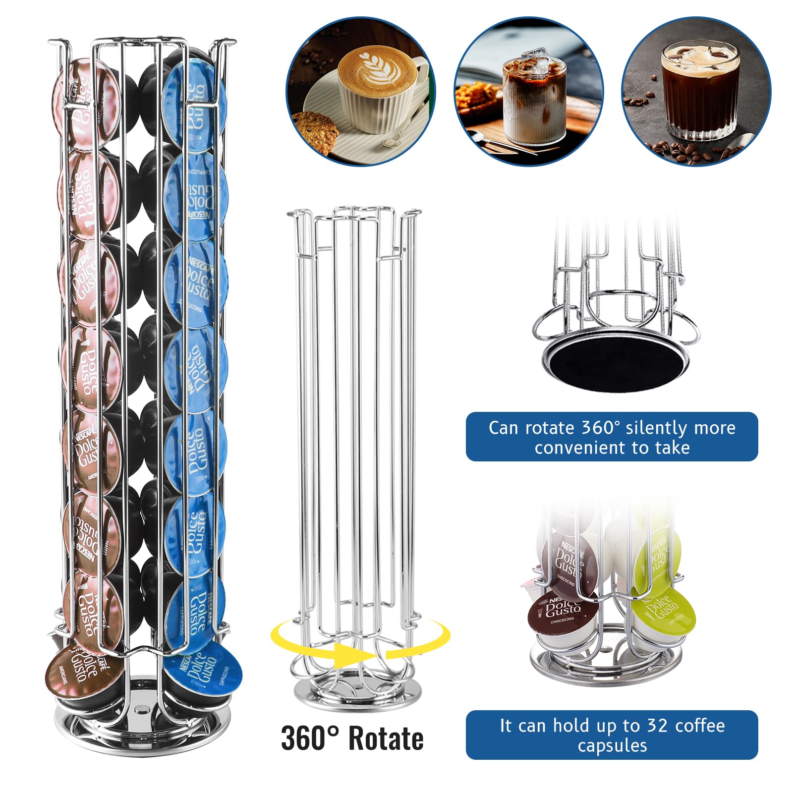 JOYBOY Porta Capsule per Caffè Compatibile con Dolce Gusto Capsules per 32 Capsule,Supporti per Capsule Verticale,Portacapsule Ruotabile a 360° e Antiscivolo,Supporto Girevole Caffe,Risparmia Spazio