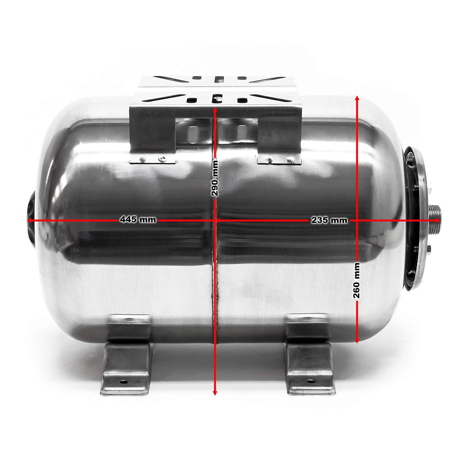 Wiltec Réservoir pression à vessie – 24 Litres – 267 x 680 x 290 mm – en Acier inoxydable – Version horizontale – Surpresseur pour la surpression eau domestique – Réservoir Cuve suppresseur pour pompe
