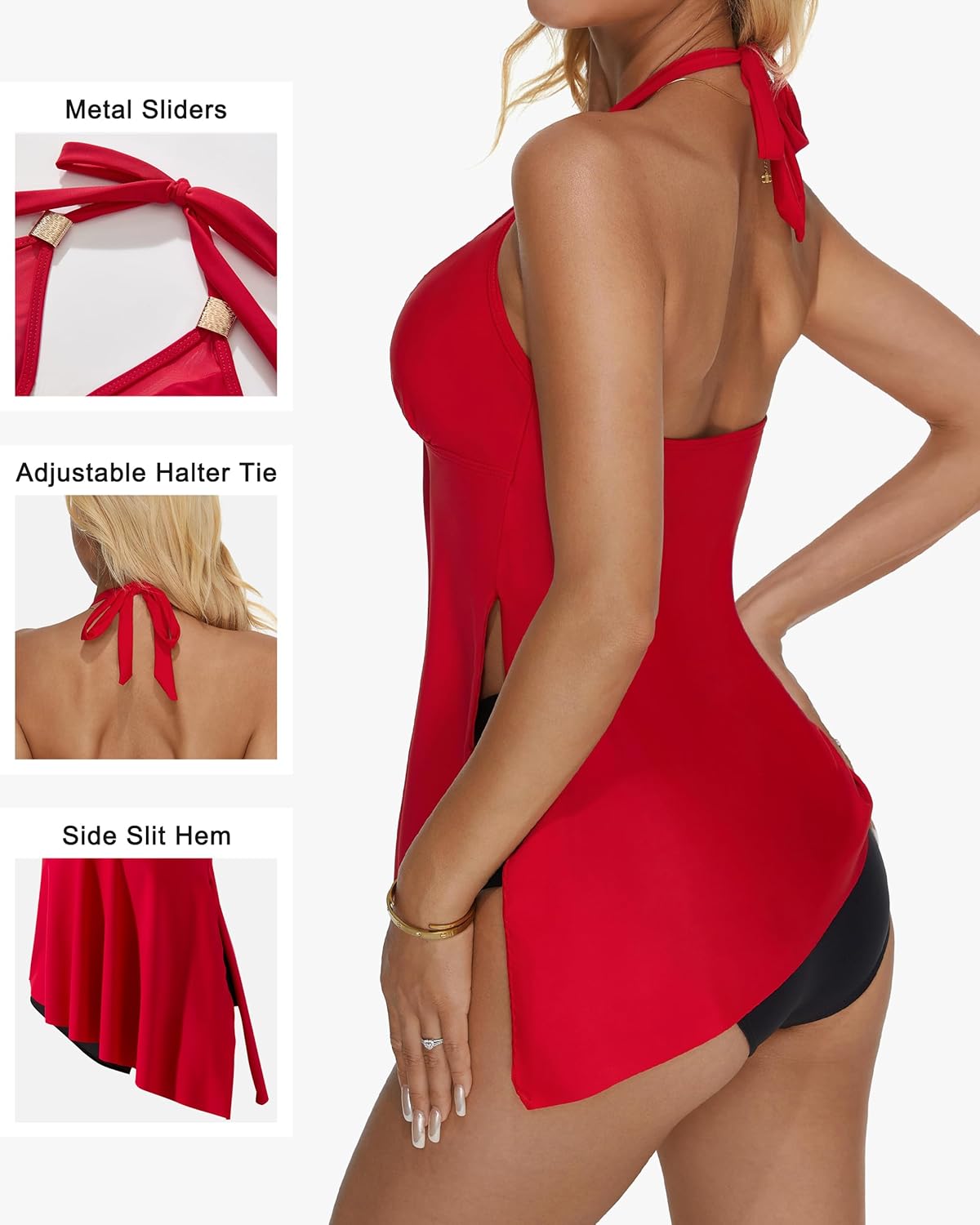 RXRXCOCO Mesh Halter Tankini Swimsuits for Women Tummy Control Swimsuit Asymmetrical Flowy High Waisted Bathing Suits - Image 4