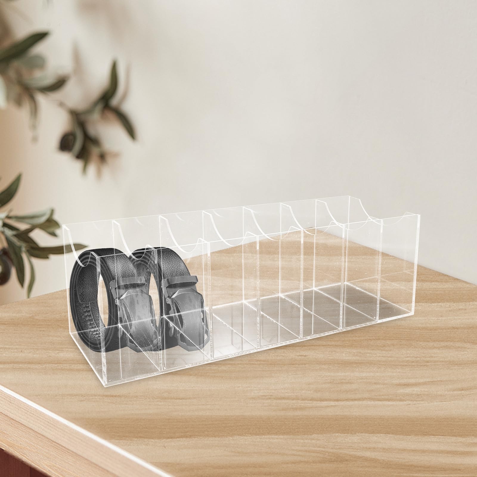 Gürtel Displayhalter aus Acryl Transparent 7 Fächer Platzsparend für Kleiderschrank und Schublade zur Aufbewahrung von Gürteln und Krawatten
