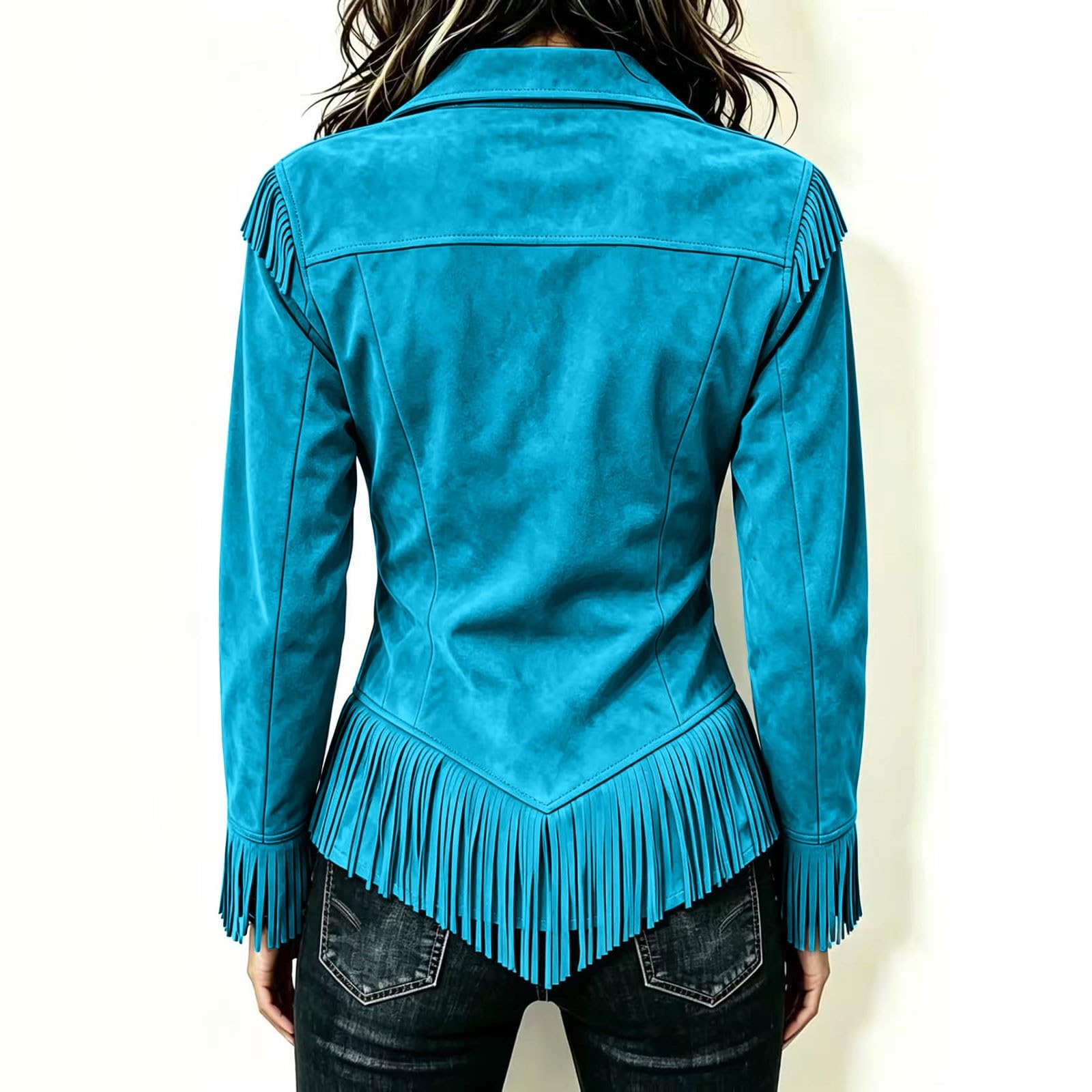 Chemise rétro western pour femme en daim avec franges