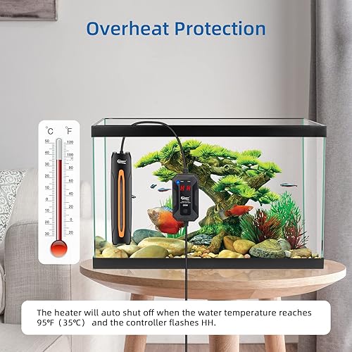 Miniatura 5 de hygger Calentador de acuario de 100 W, calentador de pecera de cuarzo ultra corto con pantalla digital LED, controlador de termostato para tanque de