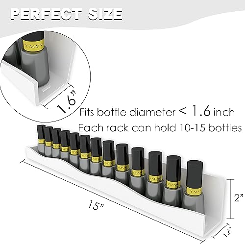 Miniatura 3 de YMVV Estante de esmalte de uñas de 15 pulgadas, estante montado en la pared, paquete de 6 unidades, organizador de esmalte de uñas acrílico blanco,