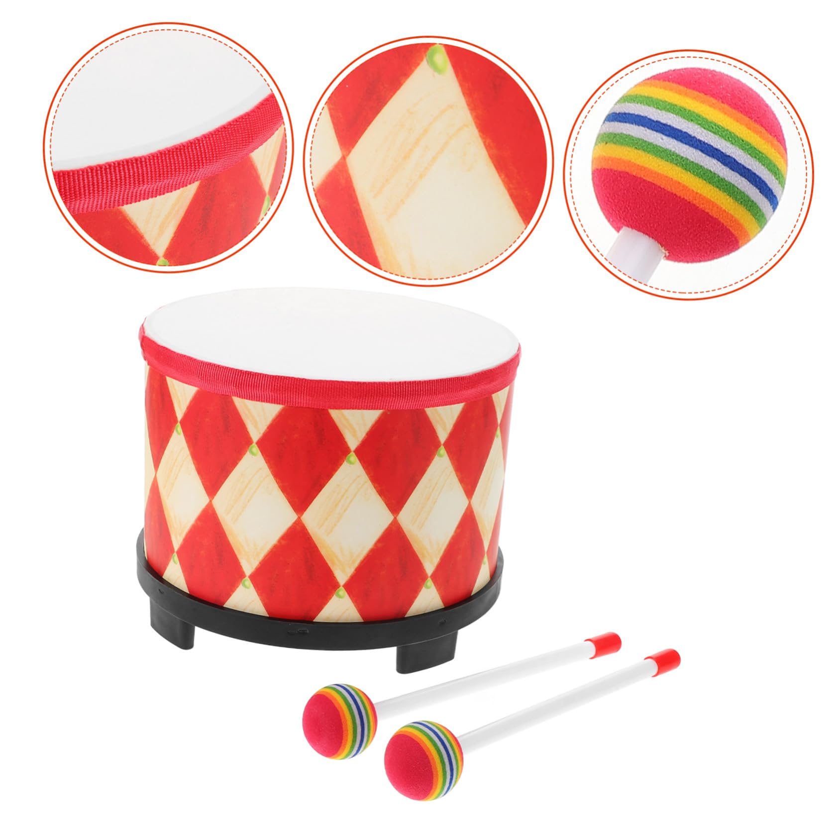 Tamburello a Mano Tamburo Musicale per Bambini Piccoli 20 Cm con Design Rosso a Griglia per Gioco Educativo Individuale e Attività di Gruppo