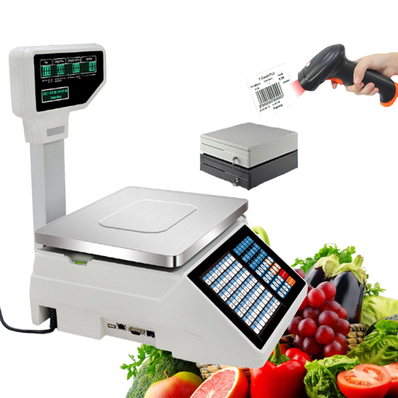 MYUYEE Commercial Label Printing Scale With Label And Receipt Printer,Electronic Scale Cash Register,30Kg/66Lbs Dual-Sided Lcd Display (D)