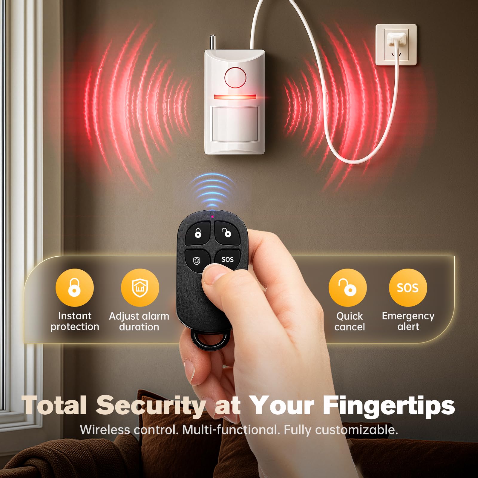 Alarma inalámbrica con sensor de movimiento y timbre de puerta, alerta de seguridad con enchufe de CA con control remoto, detector infrarrojo de 90 dB para negocios, oficina y garaje (1 alarma