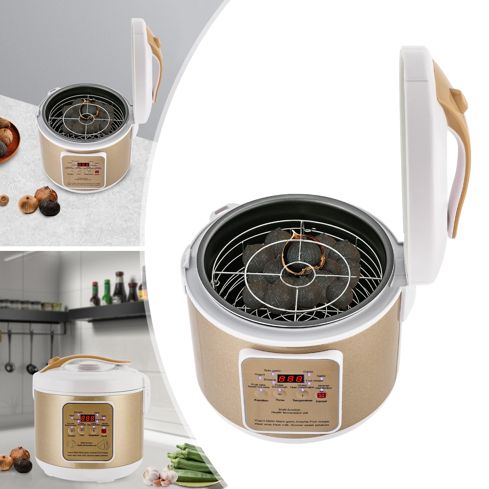 Fermentatore per Aglio Nero, 6L, Automatico, Intelligente, con 3 Livelli di Supporto per Aglio, Regolazione Precisa di Tempo e Temperatura, per Aglio Nero, Yogurt, Riso Dolce