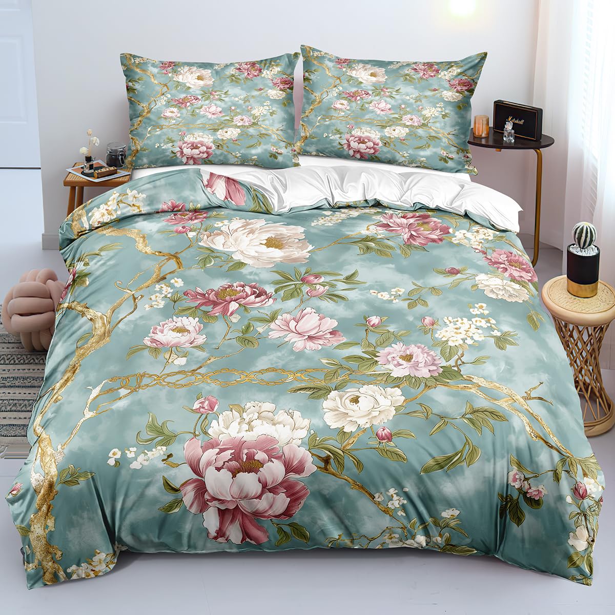 Housse de couette chinoise 240x220 luxueuse aux pivoines