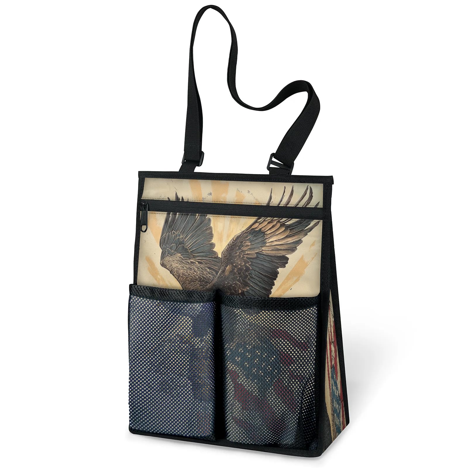 Ourtheme Vintage Eagle Usa Flag Portable Shower Bag for Travel Gym Camp Beach Tote Shower Caddy Bags Hanging