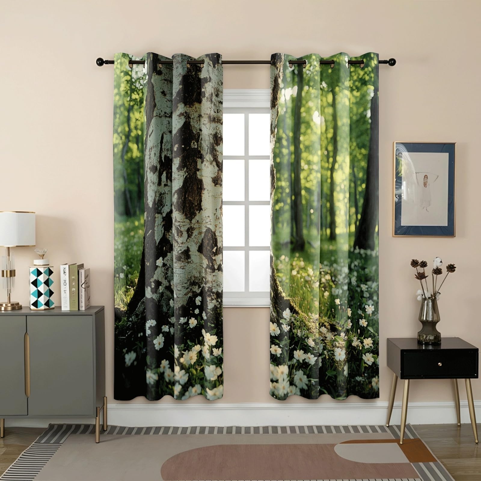 Curtain Elfenbeinweiß Grün Gardinen Blackout Curtain Polyester Vorhang mit Ösen Waschbar Vorhänge Living Room Verdunklungsvorhänge Schlafzimmer Gardienen Vorhang Blickdicht 2x85x200cm