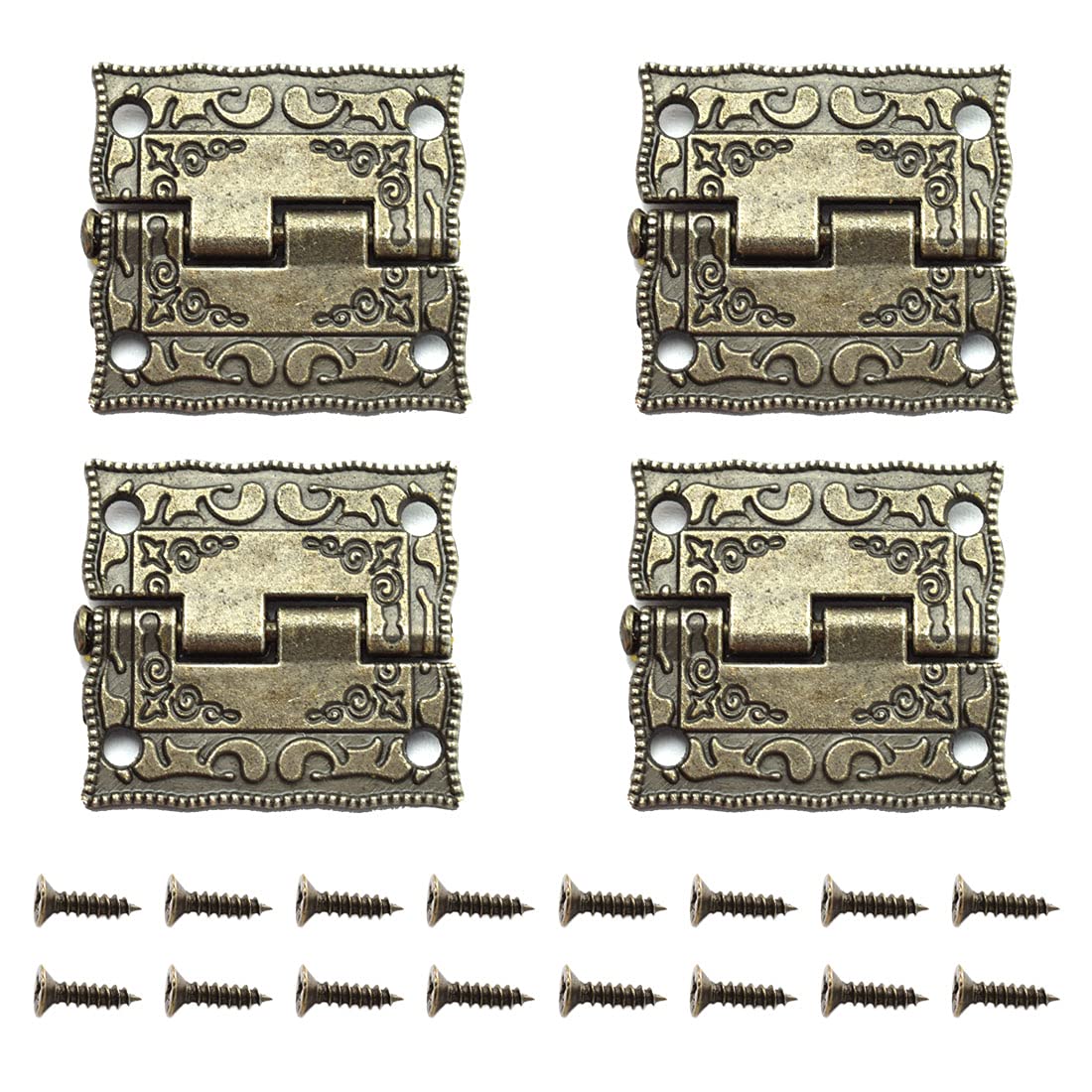 Antique Bronze Decorative Hinges Pattern Carved Design Butt Folding Hinge with Screws for Wooden Box, Gift Case, Cabinet, Jewelry Box etc. 4pcs, 26 x 23 mm (L x W)