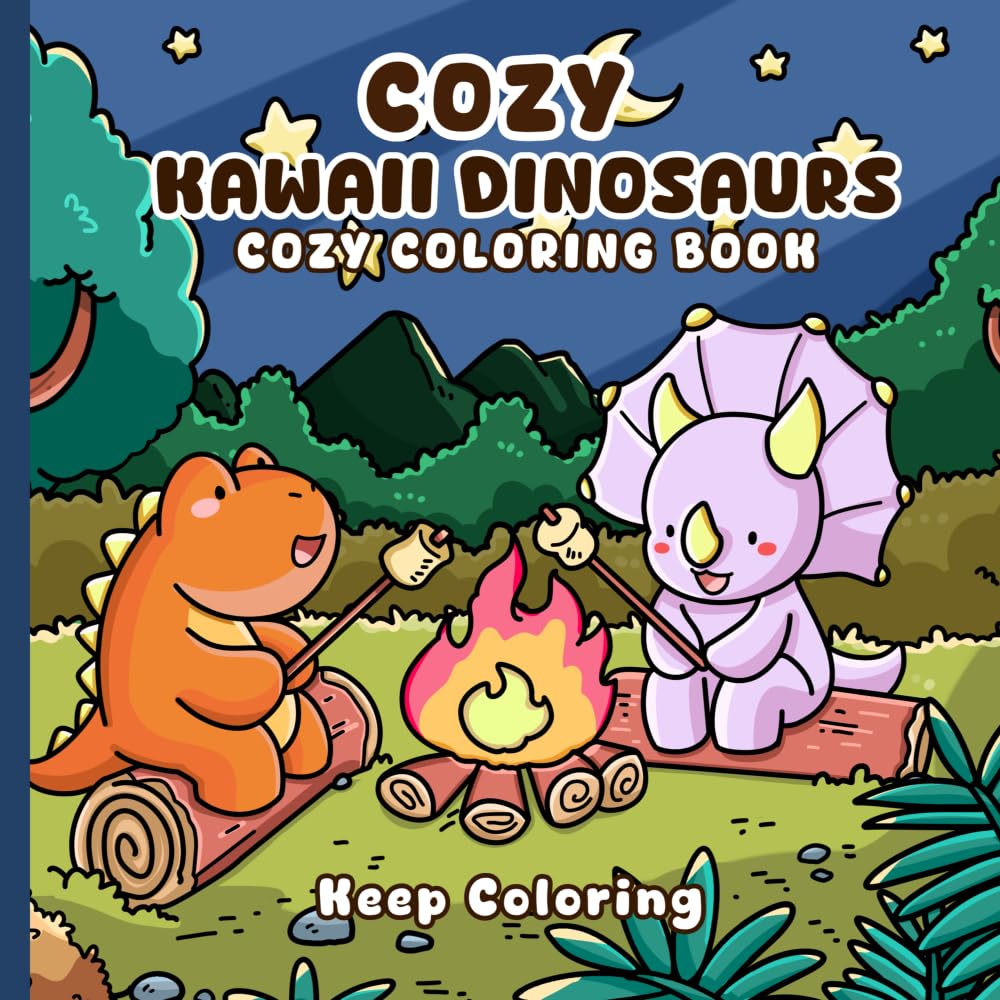 Cozy Kawaii Dinosaurs: Bold and Easy Coloring for Relaxation, Stress Relief, and Calm Creativity with Peaceful Moments