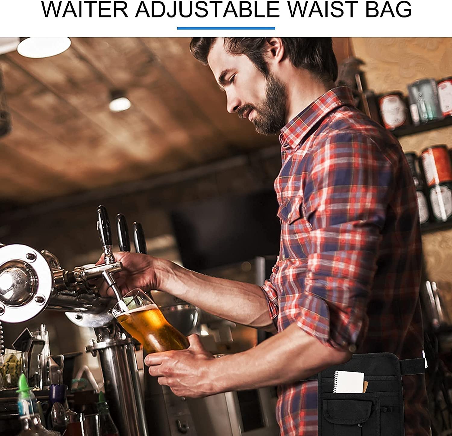Grembiule da server da ristorante, cintura utility, marsupio, organizer per libri degli ospiti, tablet, portafoglio, cialde, titolari, penne, denaro