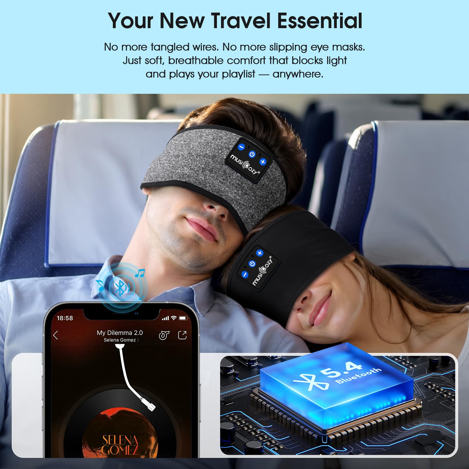 Confezione da 2 cuffie per dormire sul fianco, comode cuffie Bluetooth v5.4 con altoparlanti ultra sottili, cuffie per dormire ultra morbide per bloccare il russare, rimanere in posizione, 16 ore di