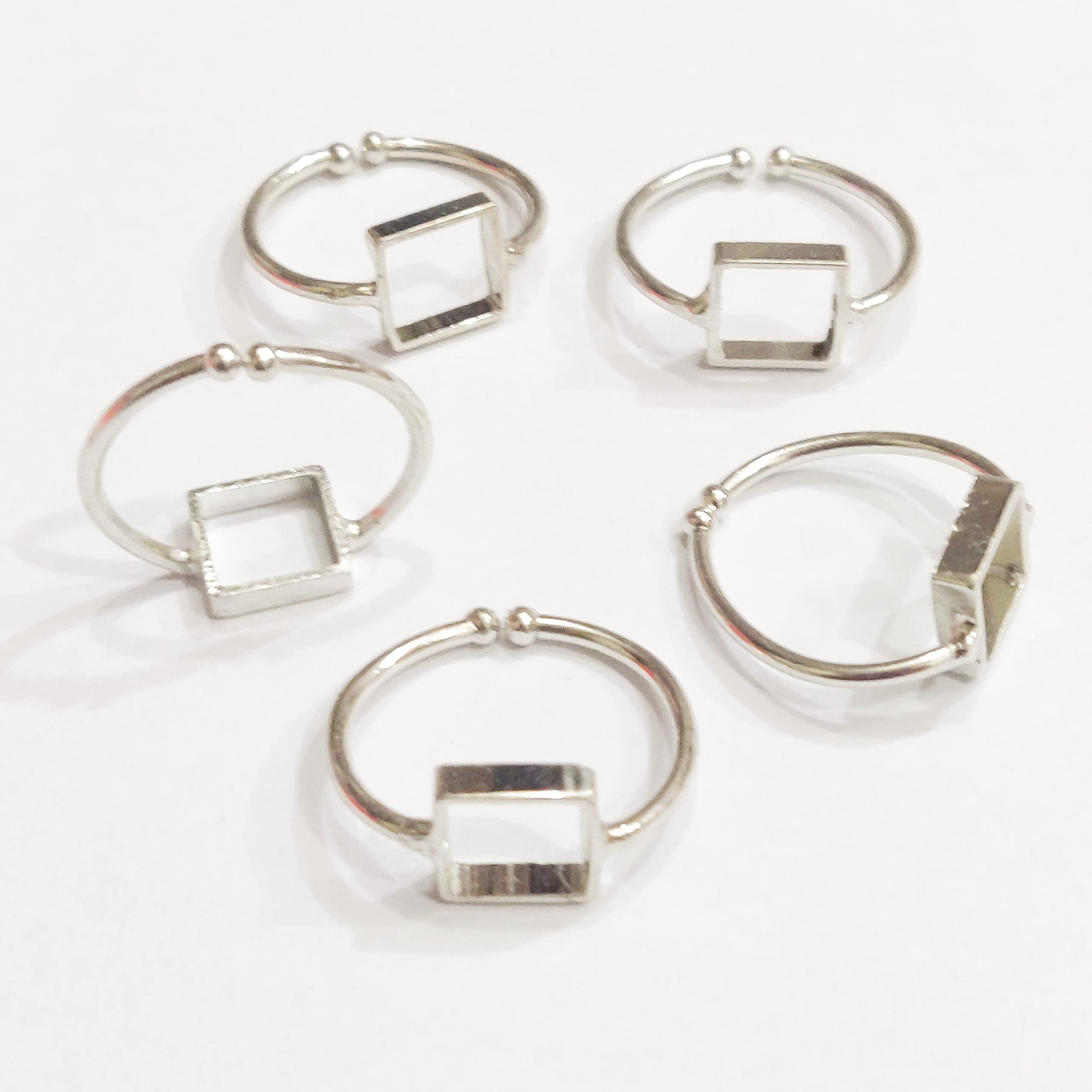 Excellentcrafts Collet Square Ring, Plain Bezel Cup Round Open Blank, Setting for Making DIY Jewelry Supplies 10mm - Pack of 5 Pcs (Silver)-image-32