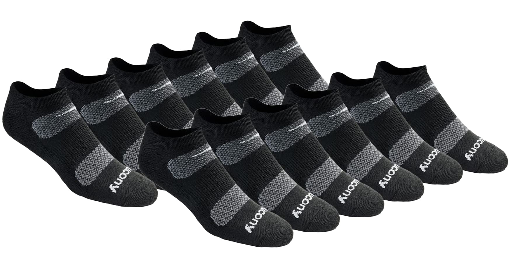 Saucony Men's Big & Tall Multi-Pack Mesh Ventilating Comfort Fit Performance No-Show Socks, Black Basic (12 Pairs), Shoe Size:: 13-15, Black Basic (12 Pairs), Shoe Size:: 13-15
